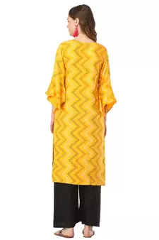 Yellow printed rayon kurtas-and-kurtis