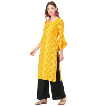 Yellow printed rayon kurtas-and-kurtis 3