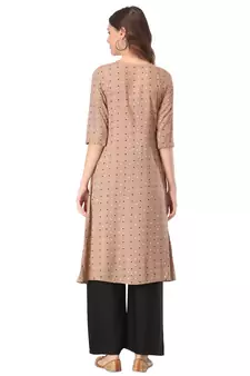Brown printed rayon kurtas-and-kurtis