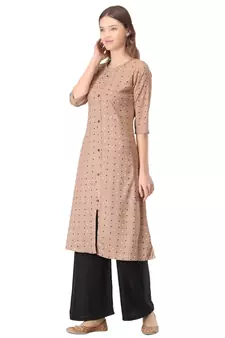 Brown printed rayon kurtas-and-kurtis