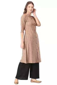 Brown printed rayon kurtas-and-kurtis