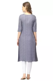 Grey printed rayon kurtas-and-kurtis