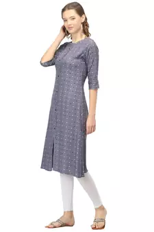 Grey printed rayon kurtas-and-kurtis