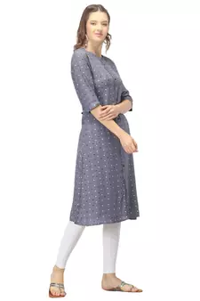 Grey printed rayon kurtas-and-kurtis