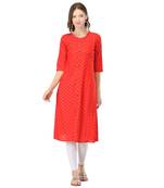 Red printed rayon kurtas-and-kurtis