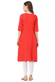 Red printed rayon kurtas-and-kurtis