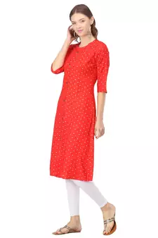 Red printed rayon kurtas-and-kurtis
