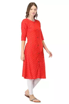 Red printed rayon kurtas-and-kurtis