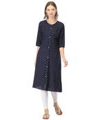 Blue printed rayon kurtas-and-kurtis