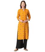 Yellow printed rayon kurtas-and-kurtis