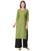 Green printed rayon kurtas-and-kurtis