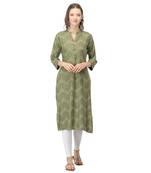 Green printed rayon kurtas-and-kurtis