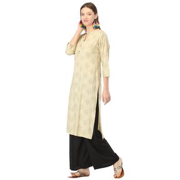 Beige printed rayon kurtas-and-kurtis 3