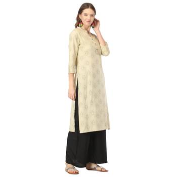 Beige printed rayon kurtas-and-kurtis 4