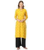 Yellow printed rayon kurtas-and-kurtis