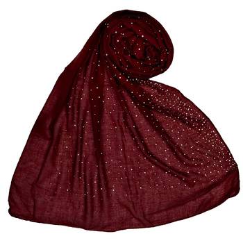 Designer Due Drop Diamond Studed Cotton Hijab Maroon 1