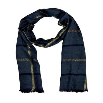Designer Cotton Golden Striped Stole Blue 1