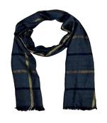 Designer Cotton Golden Striped Stole Blue