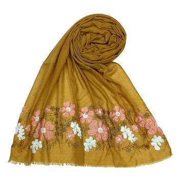 Designer Flower Cotton Stole Yellow 1