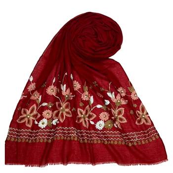 Designer Flower Cotton Stole Maroon 1