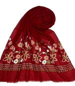 Designer Flower Cotton Stole Maroon