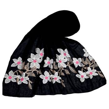 Most Sold  Premium Designer Flower Ari Diamond Cotton Stole Black 1