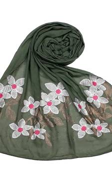 Most Sold  Premium Designer Flower Ari Diamond Cotton Stole Green