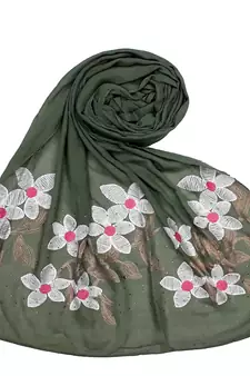 Most Sold  Premium Designer Flower Ari Diamond Cotton Stole Green