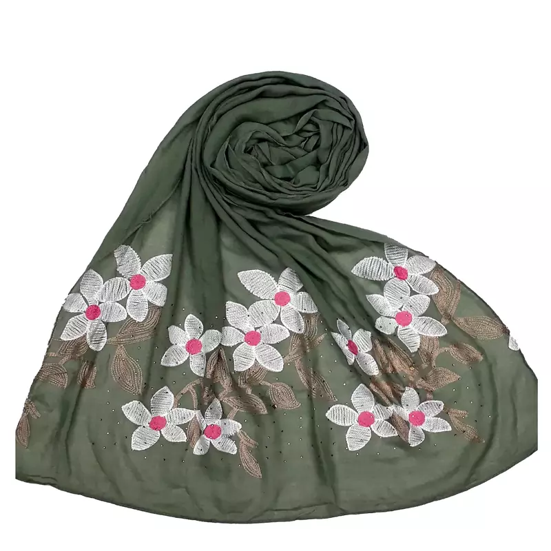 Most Sold  Premium Designer Flower Ari Diamond Cotton Stole Green