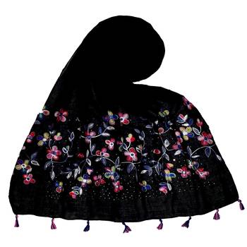 Stole for Women Choice  Premium Diamond Ari 100 % Cotton Women's Stole  Black 1