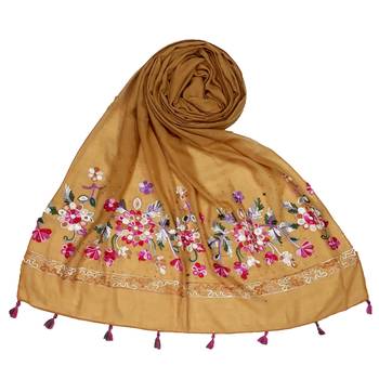 Stole for Women Choice  Premium Diamond Ari 100 % Cotton Women's Stole  Yellow 1