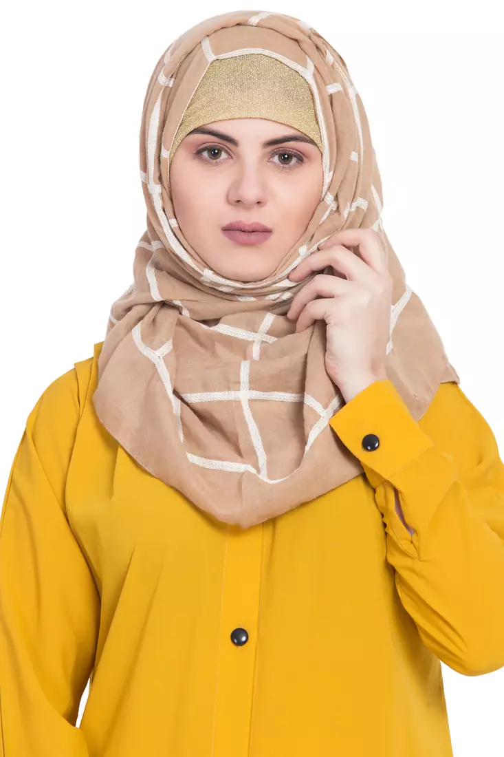 Best Seller  Designer Grid Hijab   100 % Pure Cotton Hijab  Brown