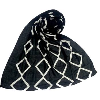 Premium Cotton  Designer Zic Zac Grid Hijab  Black 1