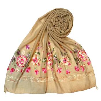 Best Seller  Designer Hand Work Flower Cotton Stole Brown 1
