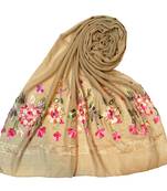 Best Seller  Designer Hand Work Flower Cotton Stole Brown