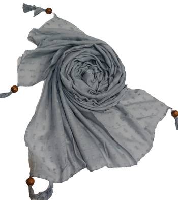 Designer Cotton Puff Checkered Stole's  Grey 1