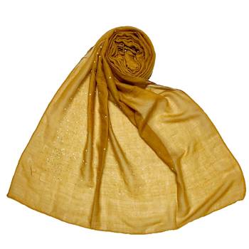 Cotton Dew Dew Drop Diamond Studed All Over Stole  Yellow 1