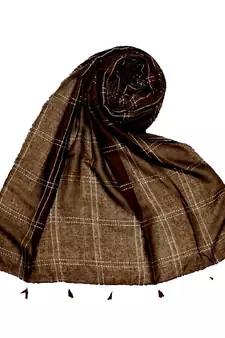 Hand Work White Threaded Grid Hijab  Brown