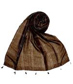 Hand Work White Threaded Grid Hijab  Brown