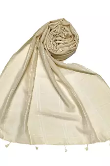 Hand Work White Threaded Grid Hijab  Cream