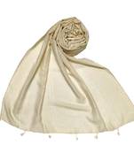 Hand Work White Threaded Grid Hijab  Cream