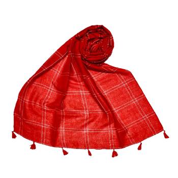 Hand Work White Threaded Grid Hijab  Red 1