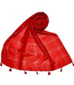 Hand Work White Threaded Grid Hijab  Red