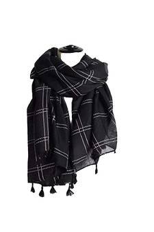 Designer Hand Work White Threaded Square Grid Hijab  Black
