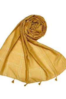 Designer Hand Work White Threaded Square Grid Hijab  Yellow