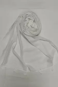 Designer Hand Work White Threaded Square Grid Hijab  White