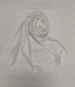 Designer Hand Work White Threaded Square Grid Hijab  White