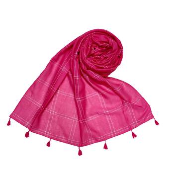 Designer Hand Work White Threaded Square Grid Hijab  Pink 1