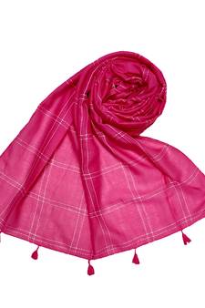 Designer Hand Work White Threaded Square Grid Hijab  Pink