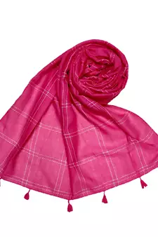 Designer Hand Work White Threaded Square Grid Hijab  Pink
